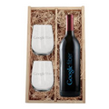 Etched Wine Bottle with Laser Engraved Wood Box and Deep Etched Stemless Wine Glasses